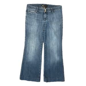 VTG Y2K Mossimo Flare Jeans Whiskers Denim Trousers Blue Low Rise 8 Worn In